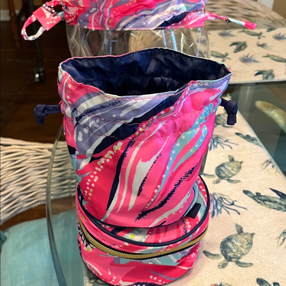 Pink Patterned Clear Drawstring Cosmetic Bag - image 9